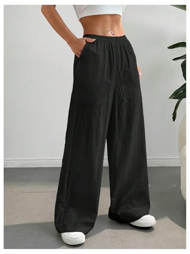 Image of SHENHE Girl's Linen Low Waisted Drawstring Button Front Loose Long Pants Casual Boho Trousers