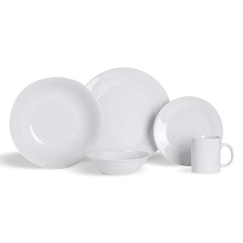 Argon Tableware 30 Piece White Dinnerware Set - Classic Porcelain Dinner Plates Side Plates Cereal Bowls Coffee Mugs