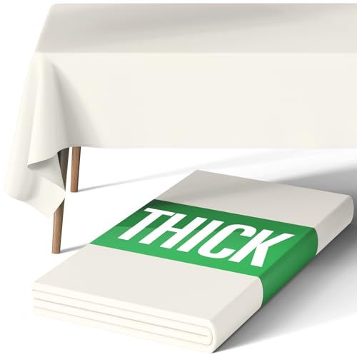 Image of Pureegg Polyester Tablecloth 60 inch x 84 inch Reusable & Washable Ivory | Durable, RectangleTable Cloth , for Outdoor Party, Picnic, Wedding, Banquet, Birthday