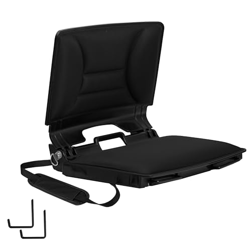 SUNNYFEEL Stadium Seats with Back Support Cushion Wide for Bleachers, Bleacher Chairs with Back and Cushion Padded Portable, Stadium Chairs with 5 Hidden Pockets (Black, Extra Wide 25.2'') (