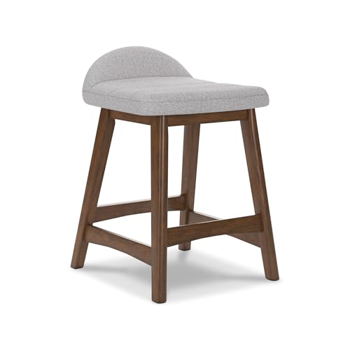 Signature Design by Ashley Lyncott Contemporary Counter Height Upholstered Bar Stool with Foam Cushion, Set of 2, Fabric Upholstery, 24.25', Light Gray & Brown