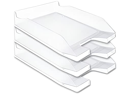 Bandejas de Oficina Apilables – Organizador Oficina para Folios – Organizador de Archivos Escritorio Transparente OFFICEPAPER Pack (3 Bandejas)