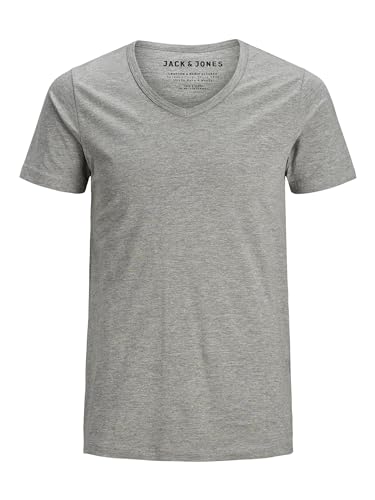 Jack and Jones Basic V-Neck Short Sleeve Men's T-Shirt Light Grey Melange Large