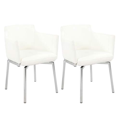 Milan Denise Club Style Swivel Arm Chair (Set of 2), White