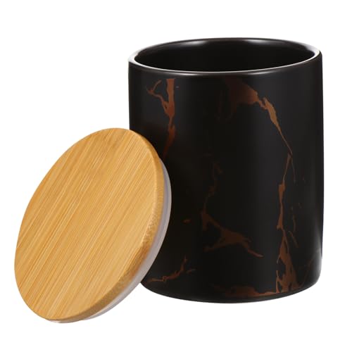 VICASKY Tarro de Cerámica para Almacenar Alimentos Tapa Sellada, Diseño de Mármol Negro, Recipiente Hermético para Cocina y Conservación de Té, Frutas Secas y Granos, 1 Bote
