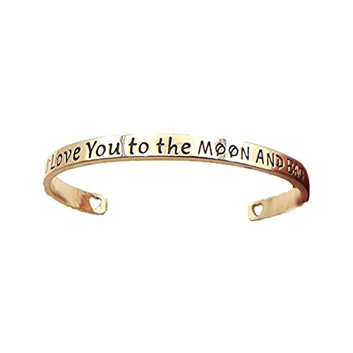 I Love You To The Moon & Back Engraved Cuff Bracelet, Golden-Tone Metal, Heart Cutout Detail, Adjustable Fit, Romantic Gift for Her