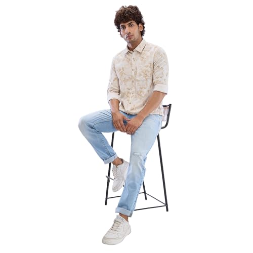 Image of Spykar Men Cotton Blend Full Sleeve Slim Fit Printed Shirts