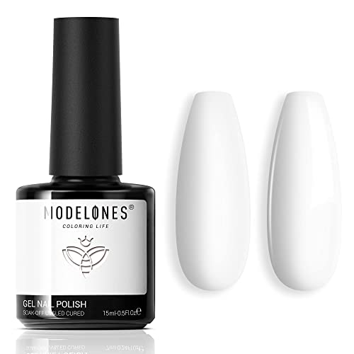 Modelones UV Nagellack Weiß 15 ML Gel Gellack für UV/LED Nagellampe Soak Off Langlebige French Maniküre gelnägel All-MatchStil Salon & Heimgebrauch Nail Art DIY