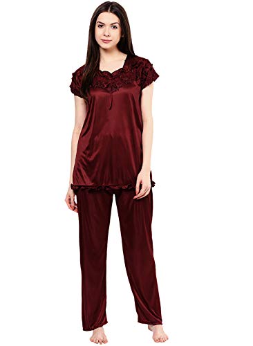 Image of Phalin Women's Satin Plain /Solid Night Suit Set Pack of 2