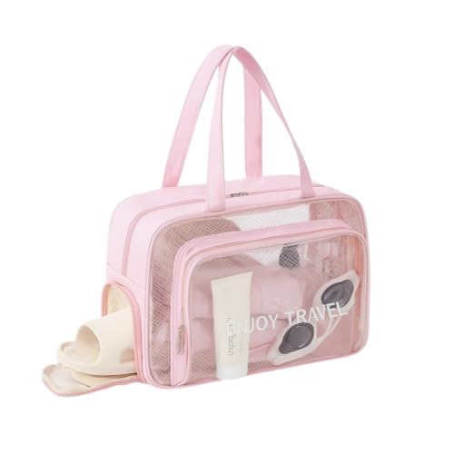 Bolsa Necessaire Transparente Impermeável para Praia e Piscina, itens pessoais e de higiêne (Rosa)