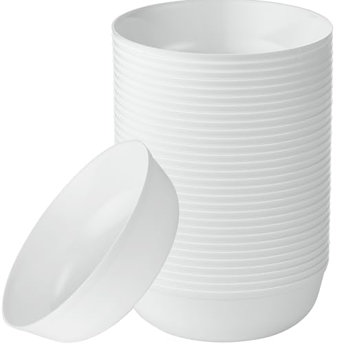 [30 Pack 16 OZ Bowls] Edge Collection White Plastic Party Bowls Premium heavyweight Elegant Disposable Tableware Dishes