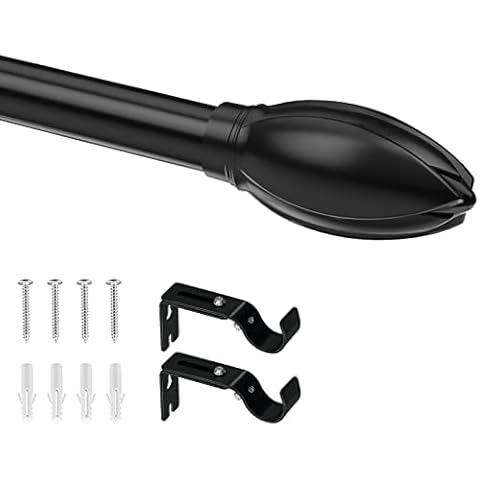 INFLATION Curtain Poles with lotus Finials, 225 cm Black Window Curtain Rod with Brackets Fittings Set for Eyelet Curtains Cover