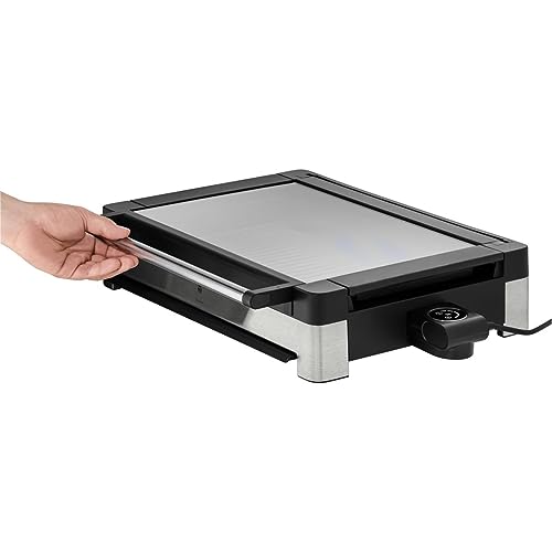 Foto von WMF Lono Tischgrill elektrisch mit Glasdeckel, beschichtete Grillplatte, herausnehmbare Auffangschale, spülmaschinenfest, Edelstahl matt, 2200 Watt