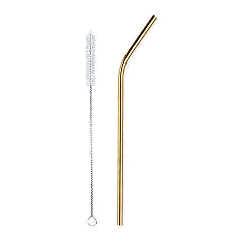 Image of STAR WORK - Metal Straws Stainless Steel Straws 8.5 inch Drinking Straws Reusable 4 Set And 1 cleaning Brush For Picnic,Travelling,Home,Bars (GOLD)