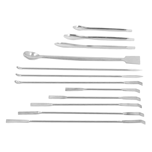 12pcs Stainless Steel Laboratory Spatula, Reagent Scoop Spoon Tool Set Kit for Experiment, with Different Design on Both Ends, Long Handle for Easy Scooping, Cloth Bag for Storage