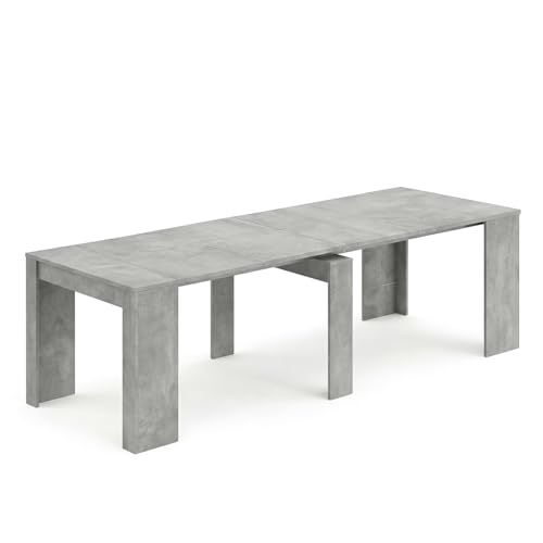 duehome | Mesa de Comedor, Consola, Mesa Extensible, Mesa para Salon, Recibidor o Cocina, Acabado en Cemento, Modelo Denis, Medidas: 50-235 cm (Largo) x 90 cm (Ancho) x 78 cm (Alto)