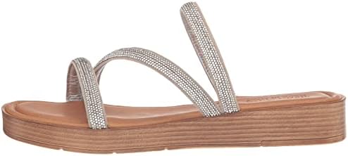 Bella Vita Made in Italy Women's Ona-Italy Sparkle Slide Flat Sandal, Silver Metallic, 8 X-Wide | Image 7