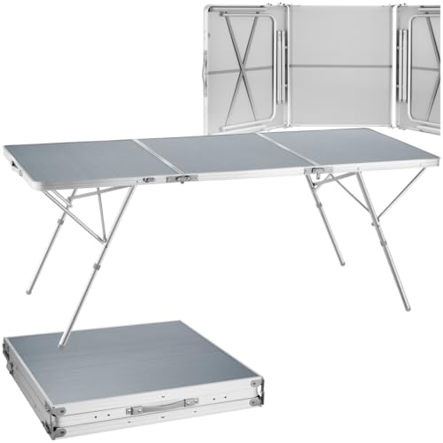 TecTake® Tavolo Pieghevole XXL in Alluminio, Superficie in MDF Rivestito Melamina, Piedini Regolabili, Maniglia Integrata, Montaggio Rapido, Ideale per Campeggio e Picnic - 180x70 cm