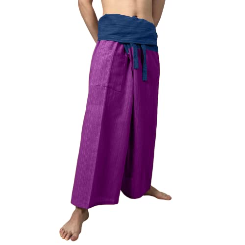 LovelyThaiMart - Blue and Purple 2 Tone Thai Fisherman Pants for Men & Women Trousers Perfect for Yoga, Martial Arts, Pirate, Medieval, Japanese Samurai Pantalones