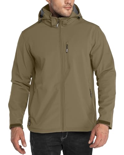 Outdoor Ventures Men's Lightweight Softshell Jacket Fleece Lined Hooded Water Resistant Winter Hiking Windbreaker Jackets