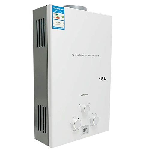 TABODD 18L LPG Propane Gas Water Heater 36KW, 4.8GPM Portable Tankless Instant Hot Water Heater Boiler Burner with Shower Head Kit for Small Homes RV\'s Sailboats Cabins Camping, White