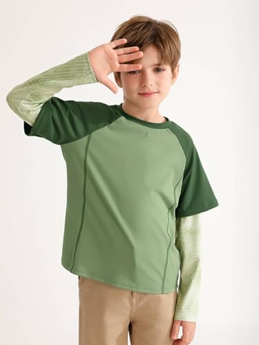 Haloumoning Boys Rash Guard Athletic Shirt Raglan Long Sleeve Lightweight Tops Tshirts for Kids 5-14Y2