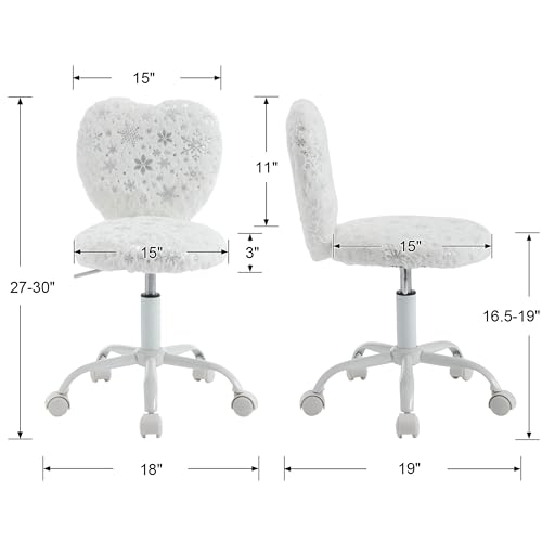 Image of Kmax Kids Reading Chair, Rolling Cute Desk Chair for Girls Swivel Office Chair with Wheels & Heart Back Adjustable Childrens Vanity Chair for Bedroom Reading Room - Fur, Snowflake