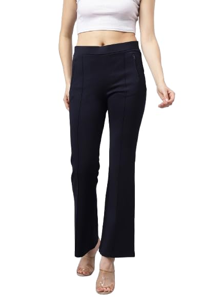latin quarters Women Navy Blue Solid High Rise Casual Flared Trouser-picture-33