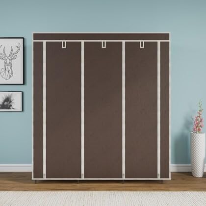 Image of Maison & Cuisine Collapsible Wardrobe Portable Foldable Closet for Clothes Almira, 2 Hanging Space, 8 Shelves, (Non-Woven Fabric 90GSM, Metal Rod 112x38x145cm)(88230, Brown)