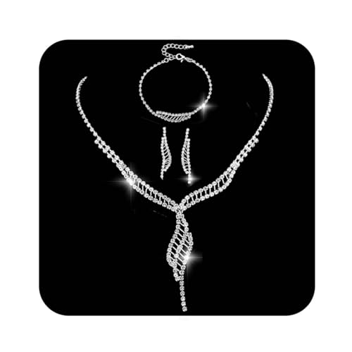 Ushiny Bridal Wedding Jewellery Set Silver Sparkly Rhinestone Necklace Bracelet Earrings Set Fit for Wedding Dress for Women and Girls
