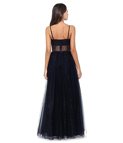 Betsy & Adam Long Glitter Mesh Ballgown Black 62