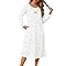 Lovasy Cotton Nightdresses for Women UK Long Nighties for Women Button Front Ladies Nighty Long Sleeve Nightshirts Soft Night Dress with Pockets,Leaf Blue,L