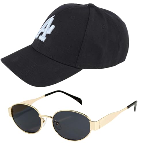 L&A Crafted Cap Bundle with Retro Oval Sunglasses
