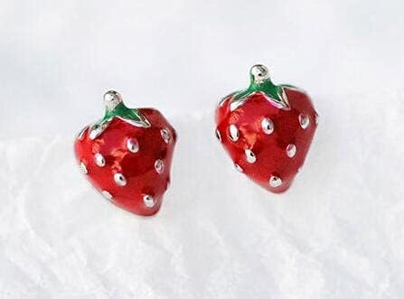 Cute Strawberry Fruits Earrings 925 Sterling Silver Small Stud Earring for Women Girls Red Enamel Lifelike Lucky CartilageTragus Post Hypoallergenic Jewelry Birthday Easter Gifts for Daughter Niece - Image 3