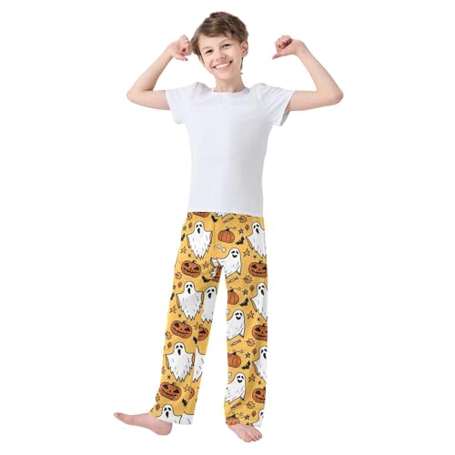 Halloween Ghost Pumpkin Boys Long Pants Soft Trousers Elastic Waist Kids Lounge Bottoms with Pockets S-XL2