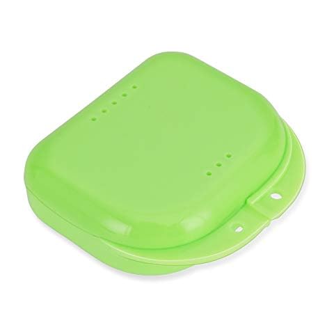 Annhua Denture Holder Retainer Case for Orthodontic Mouthpiece, Clear Aligner Mouthguard Storage Box with Vent Holes Green - Light & Small, Easy to Use and Carry Cover