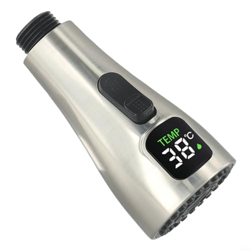 Repuesto de boquilla de grifo LED, boquilla de fregadero de cocina, cabezal de grifo de cocina con pantalla LED digital de temperatura, cabezal de ducha para mezcladores de cocina y baño (cepillado)