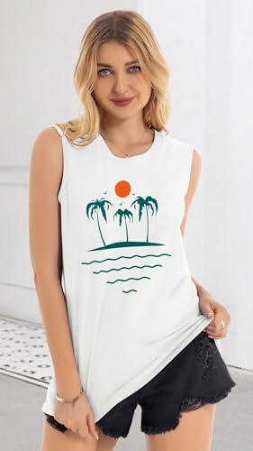 Image of Womens Tank Tops Summer Casual Sleeveless Top Loose Fit Basic Tunic Shirts