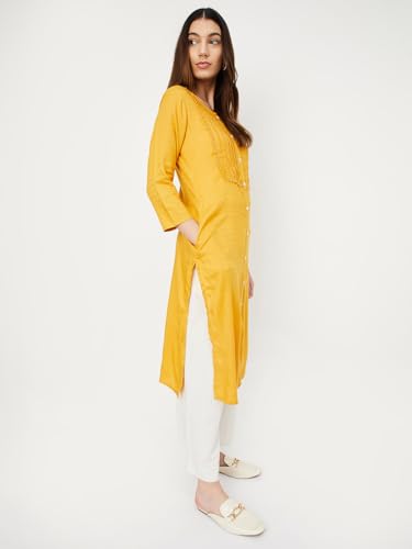 Image of Max Women's Rayon Regular Fit Dobby Regular Kurta