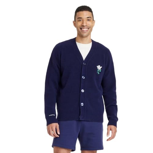 Goodfellow & Co Men's Kindness Blooms Floral Print V Neck Cardigan - (Navy Blue, Large)