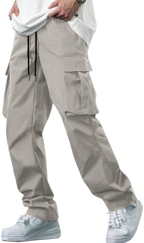 Comdecevis Men’s Casual Cargo Pants Workout Joggers Stretch Sweatpants Hiking Drawstring Tactical Pants with Multi Pockets