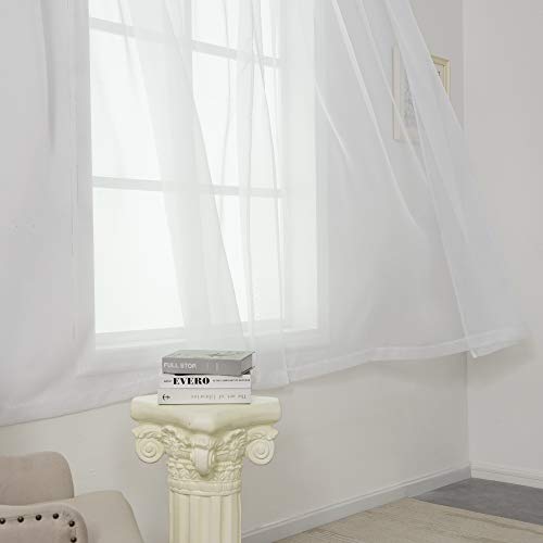 2 Panels Sheer Voile Curtains Draperies - Window Treatment Rod Pocket Light Filttering Curtains Drapes Panels for Bedroom Living Room Party Backdrop, White, 52 Inch by 63 Inch