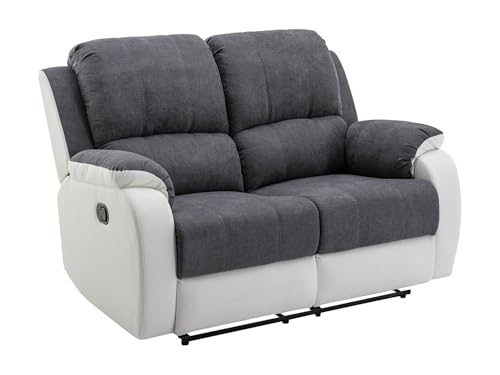 Vente-unique - Canapé 2 Places Relax en Microfibre et Simili Gris et Blanc Brody
