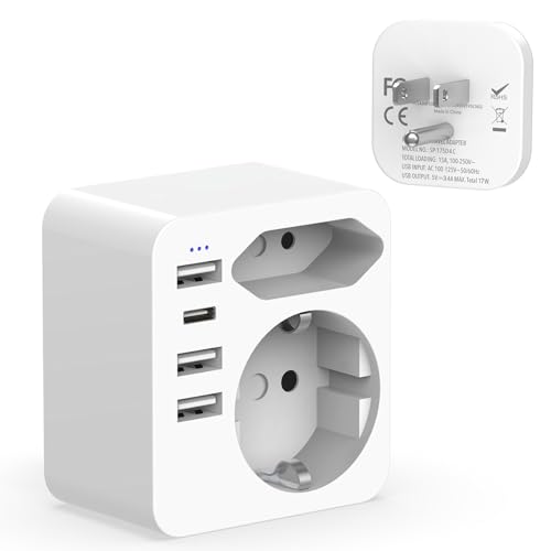 Hoppac Adaptateur Prise Voyage USA,6in1 France vers USA avec 3USB A Et 1USB C（3.4A 17W）,Portable, Multifonctions Prise AméRicaine FrançAis,Type B