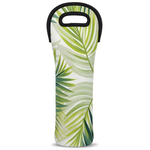 Neoprene Wine Tote Carrier Bag for Wine,Water, Champagne, Beer, Baby Bottles 15.6 x 5.1 Inches, Protective Wine Bag,Green Plants