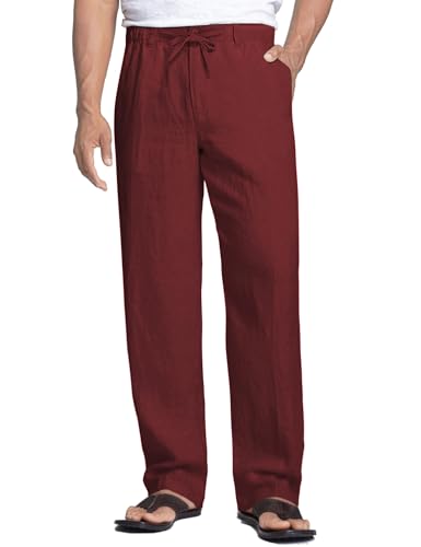 COOFANDY Mens Summer Dress Pants Lightweight Elastic Beach Pants Loose Fit Casual Trousers (Wine Red, M)