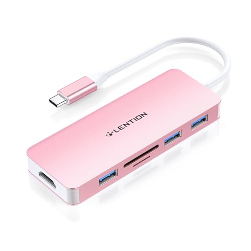 LENTION Hub USB C con HDMI 4K, 3 USB 3.0, Lector de Tarjeta SD/Micro SD para MacBook Pro 2026-2016, Nuevo Mac Air, MacBook Neo, Surface, iPhone 17 Plus Pro MAX y Más (C18, Oro Rosa)