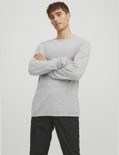 JACK & JONES Herren Strickpullover Rundhals Basic Langarm Sweater Baumwolle Shirt JJEHILL, Light Grey Melange, XS – Ansicht 2