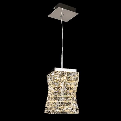 Lustre de plafond en cristal avec hauteur réglable et diffuseur argenté géométrique
