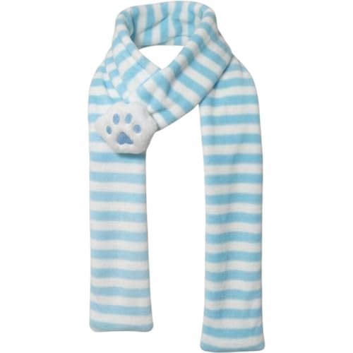 Ericetion Bufanda De Rayas Azules Y Blancas para Mujer, Diseño De Huella De Gato Rosa, Y Bidimensional, para Invierno, con Estampado De Huella De Gato De Anime Kawaii.